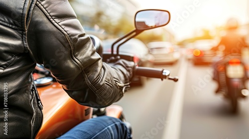 Captured in the photo, the motorcyclist defies the chaos of the city, embracing the excitement of the ride.