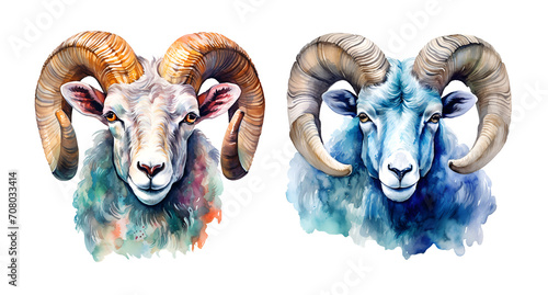 Portrait ram, watercolor clipart illustration with isolated background. photo