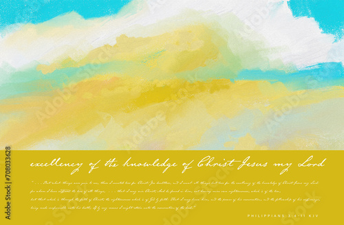 Impressionistic Golden & Yellow Meadow Landscape Art w/ Bible vs. Philippians 3:4-11 KJV, excellency of the knowledge of Christ Jesus my Lord