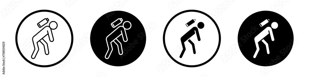 Tired person icon set. Person tiredness through stress at workplace, Lack of energy and exhausted at office sign.