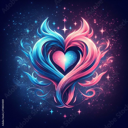 Burning heart. Twin flame logo. Esoteric concept of spiritual love. Illustration on black background for web sites  wallpapers and much more. Created using generative ai tools