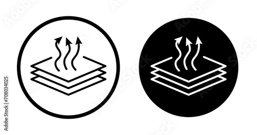 Breathable fabric icon set. Airflow Material fiber feature vector symbol in a black filled and outlined style. Water proof fabric with breathable material sign.