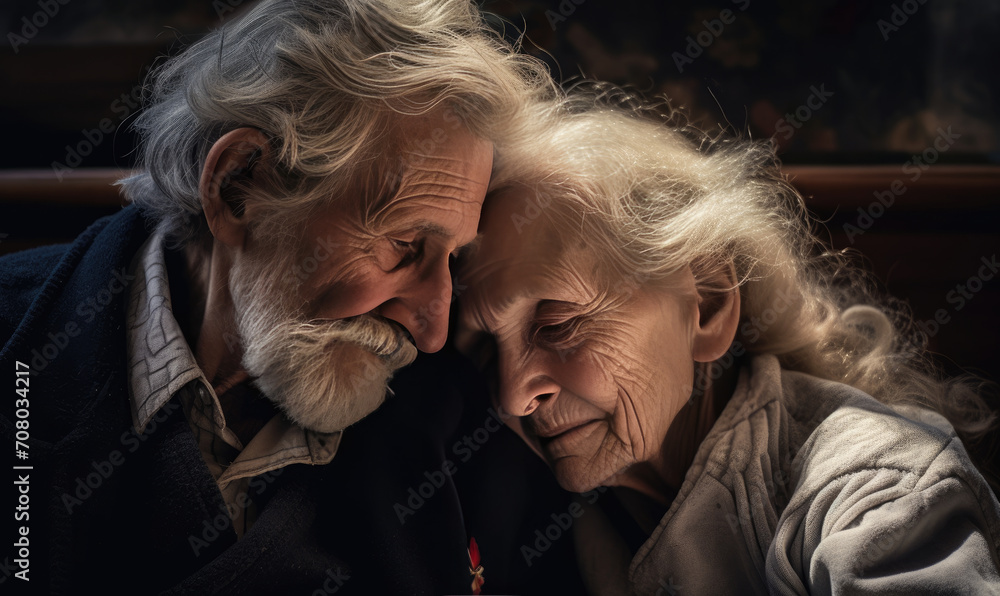 Charming image of elderly grandparents hugging and enjoying each other's company. Charming image of elderly grandparents hugging and enjoying each other's company.