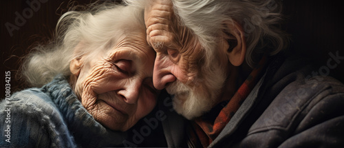 Charming image of elderly grandparents hugging and enjoying each other's company.