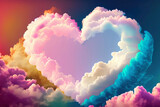 Colourful pastel heart shaped clouds drifting gently in the sky creating a romantic atmosphere
