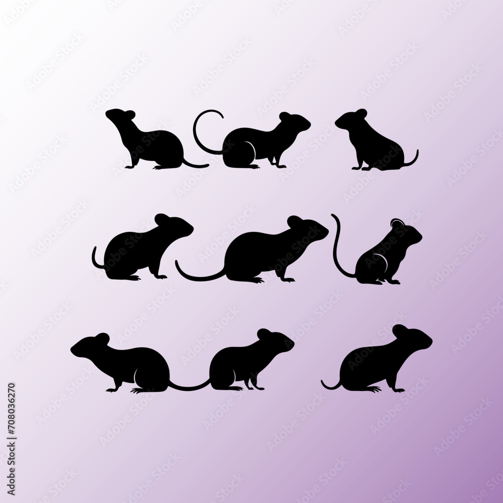 Rat and mouse silhouette. Rat and mouse set collection and vector illustration

