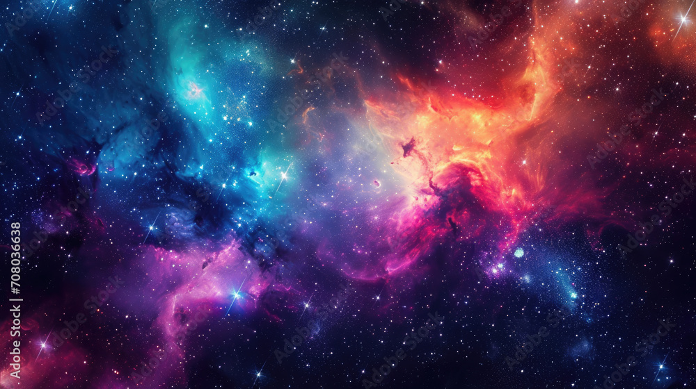 Naklejka premium A vibrant space galaxy cloud nebula in a starry night cosmos. Perfect for astronomy and universe science themes. Supernova background wallpaper.