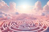 Surrealism. pink maze in pink clouds. shapes and circles. soothing rhythms
