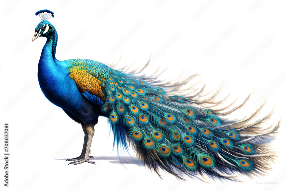 Fototapeta premium peacock isolated on white background - Generative AI