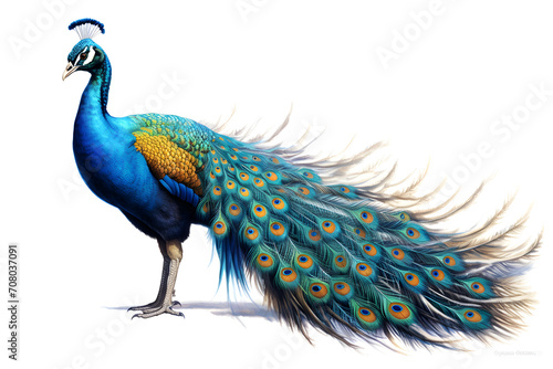 peacock isolated on white background - Generative AI
