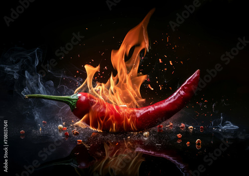 red hot chili pepper on fire.