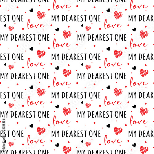 Love Seamless Pattern digital paper - Red black lettering typography- heart doodle vector illustration background - Love wrapping paper - wedding dating anniversary wallpaper