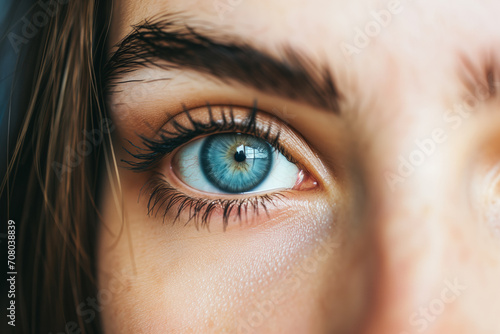 Close-up of a Woman's Eye with Striking Blue Iris