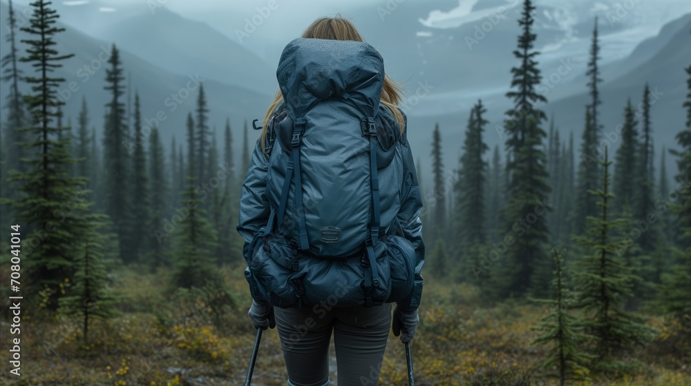 Woman in Blue Jacket Walking Through Woods Woman in Blue Jacket Walking Through Woods
