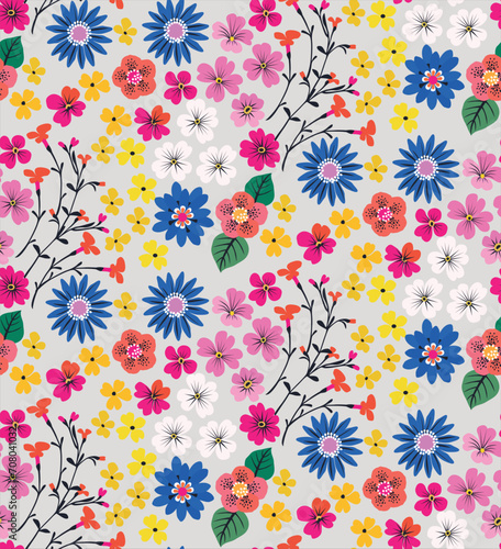  Botanical pattern of sketch flowers and branches