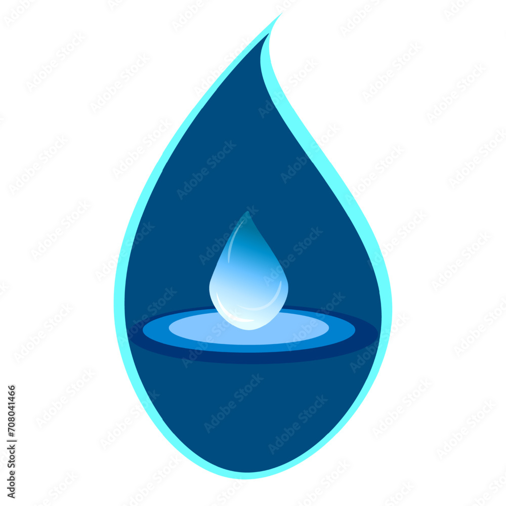 In a blue drop-shaped frame there is a drop of water In a blue drop-shaped frame there is a drop of water