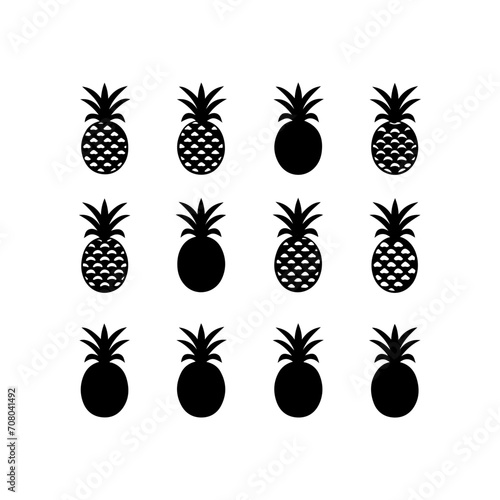 collection of pineapple fruits silhouettes on a white background. Pineapple icon and vector illustration