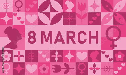 International womens day abstract background. 8 march modern neo geometric poster. Vector illustration