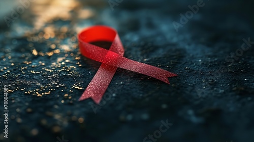 Red Ribbon on Dark Background: World AIDS Day photo