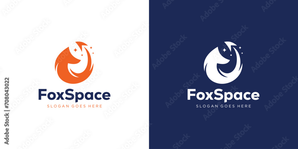 Creative Fox Space Logo. Fox and Rocket Launch in the Tail with Modern Style. Wolf Fox Logo Icon Symbol Vector Design Template. - obrazy, fototapety, plakaty 
