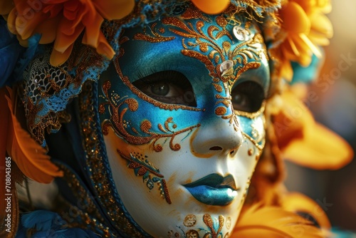 Beautiful Venetian mask at the Venice Carnival, Italy. © Владимир Солдатов