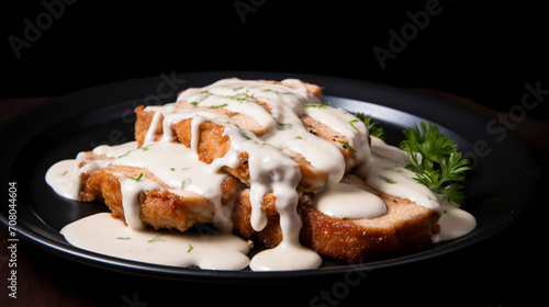 Close up fried pork chops with melted mayonnaise