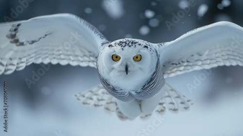 Snowy owl approaching the camera.