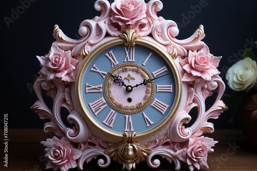  fairly clock in pink floral pattern