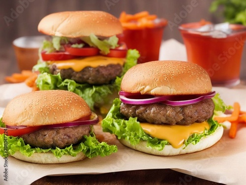 Cheese burger - American cheese burger with fresh salad and beef cutlet