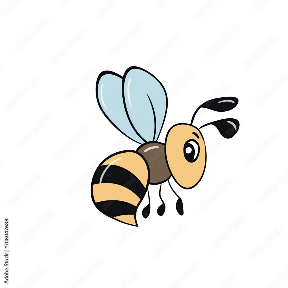 Cartoon bee mascot. A small bees flies. Wasp collection. Vector characters. Incest icon. Template design for invitation, cards. Doodle style Cartoon bee mascot. A small bees flies. Wasp collection. Vector characters. Incest icon. Template design for invitation, cards. Doodle style