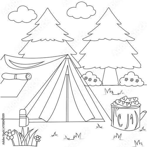 camping coloring page line art 
