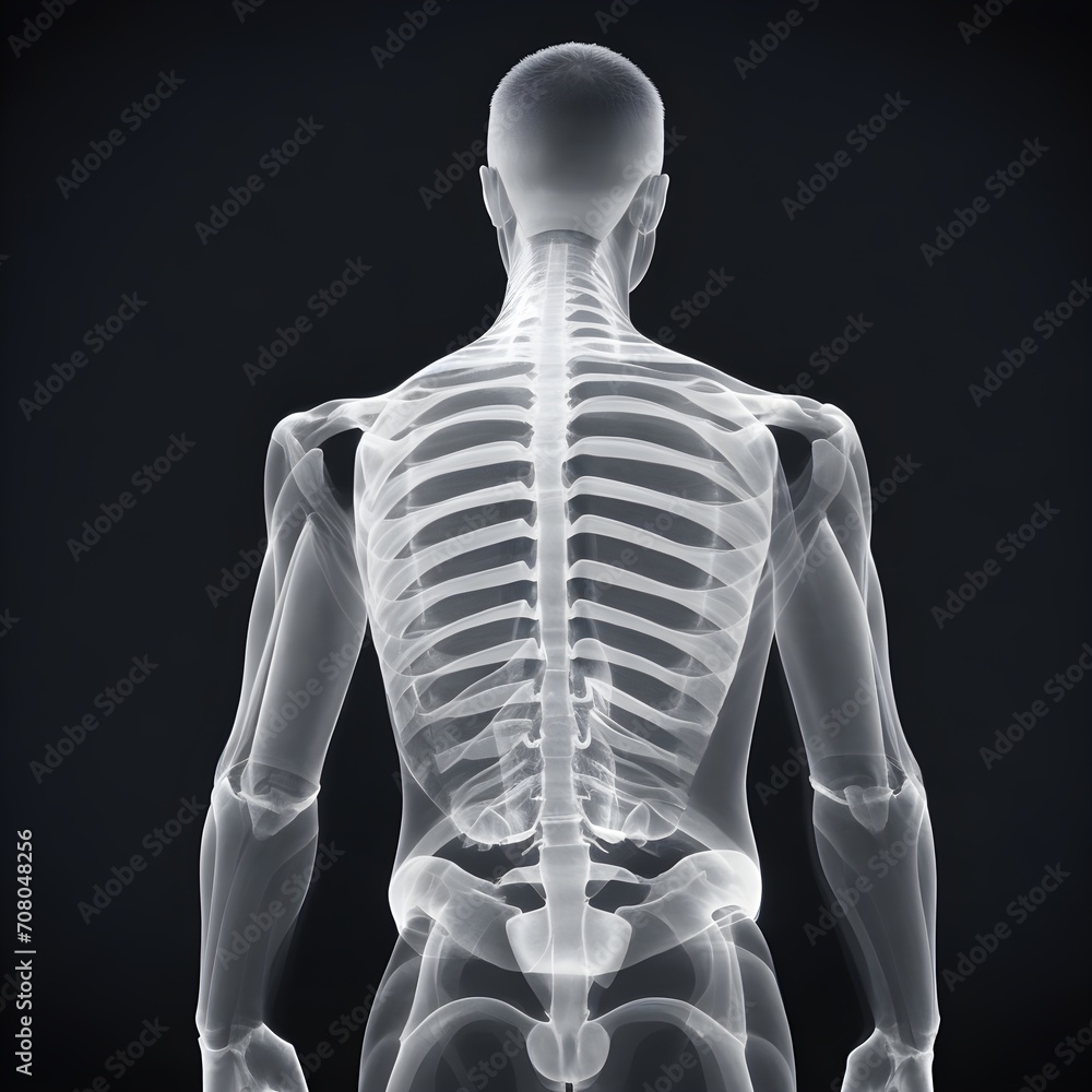 3d rendered illustration of a back, X-rays of the spine scoliosis in ...