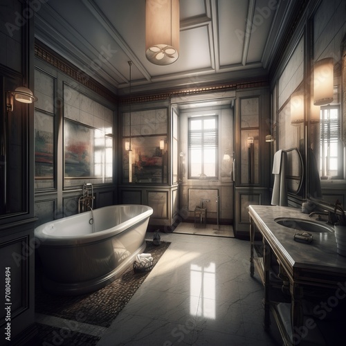 Interior of bathroom in house in Art-deco style.