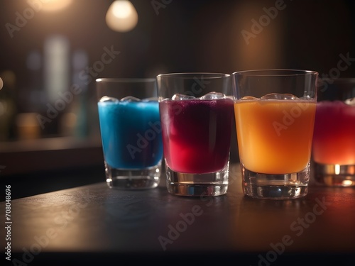 The glasses of Juices on the bar table. Generative AI