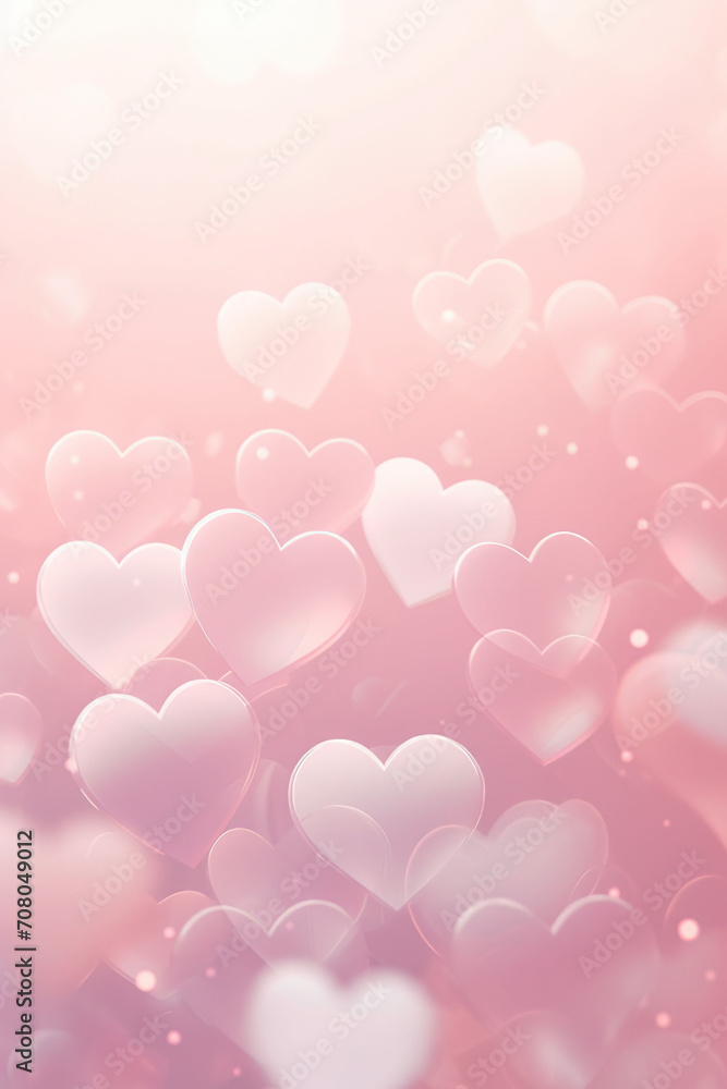 Abstract a pink and white bouncing light background with hearts icons,