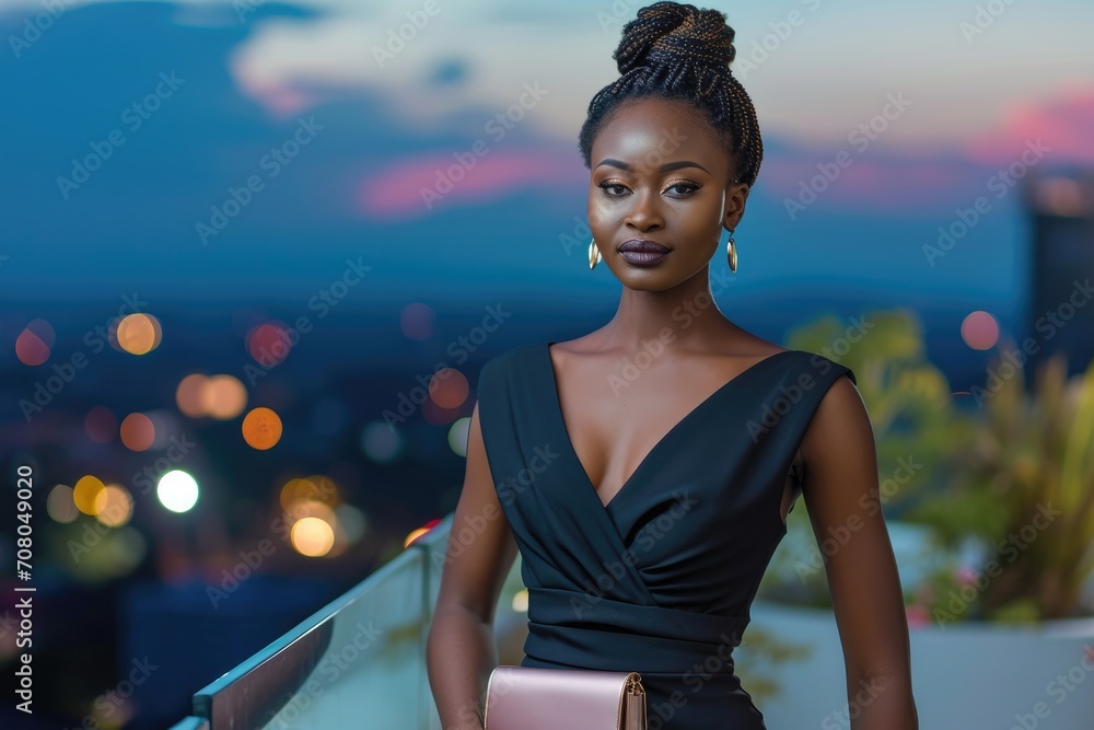 Sophisticated studio portrait of a young African woman in an elegant ...