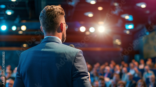 A keynote speaker presenting to an audience at a business conference, business conference, blurred background, with copy space © Катерина Євтехова