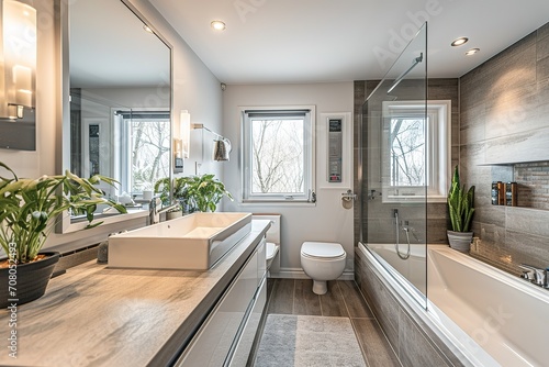 Real Estate Photography - Renovated furnished for sale house in Montreal's suburb with bathroom, basement and new kitchen © interior