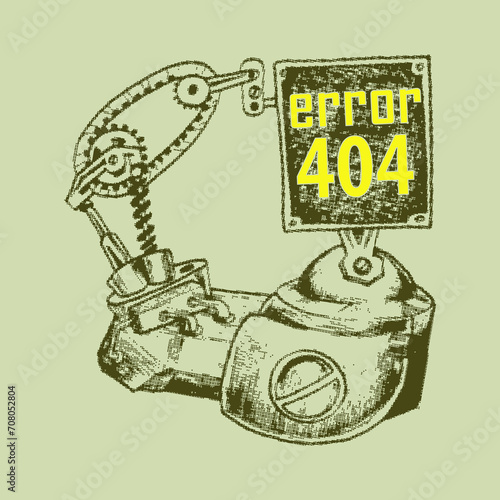 error 404 illustration hand draw of engine and text style on light green background © djapart