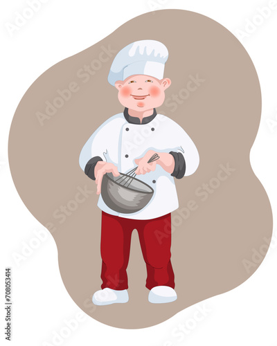 Cheerful pastry chef whipping cream