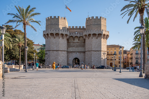  Façade of the monumental Serrano gate, built in the 14th century.