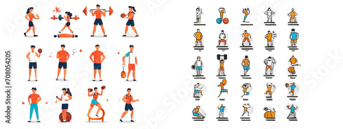 fitness and sport 10+ isolated icons set on white background 