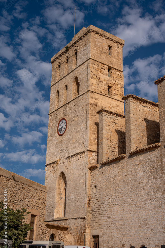 Ibiza Town, Old Town, Beautiful Cathedral of Eivissa on the famous Mediterranean island of Ibiza.