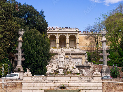 Rome, Italy - April 17, 2023: Park of Villa Borghese in Pincio Gardens, Rome, Italy. High quality photo