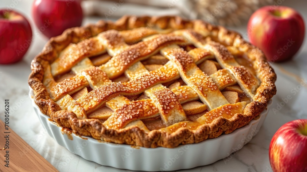 Homemade Apple Pie Unwind: Freshly Baked Golden Apple Pie with Lattice Crust, Classic Kitchen Counter, Sunny Orchard View Homemade Apple Pie Unwind: Freshly Baked Golden Apple Pie with Lattice Crust, Classic Kitchen Counter, Sunny Orchard View