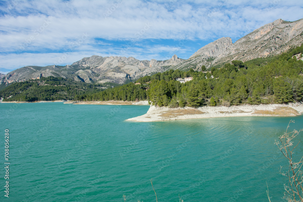 View of the Emerald Guadalest reservoir near the Spanish town of Guadalest, in the province of Alicante, Spain View of the Emerald Guadalest reservoir near the Spanish town of Guadalest, in the province of Alicante, Spain