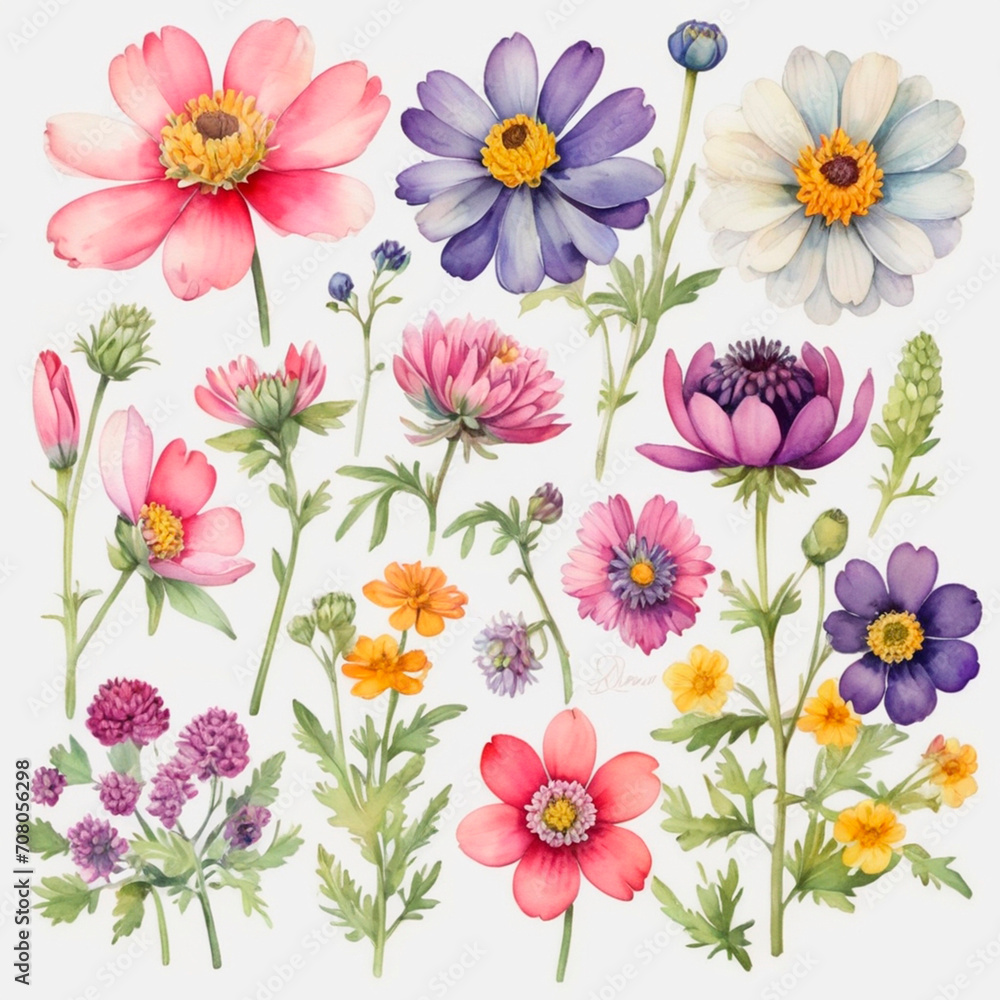 Obraz premium set of watercolor painted flowers