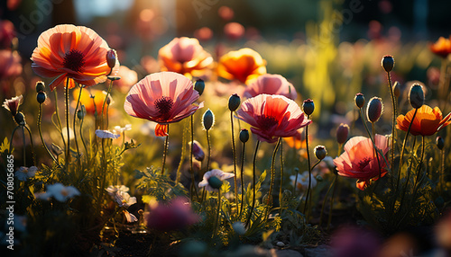 Vibrant wildflowers blossom in the meadow, painting nature beauty generated by AI
