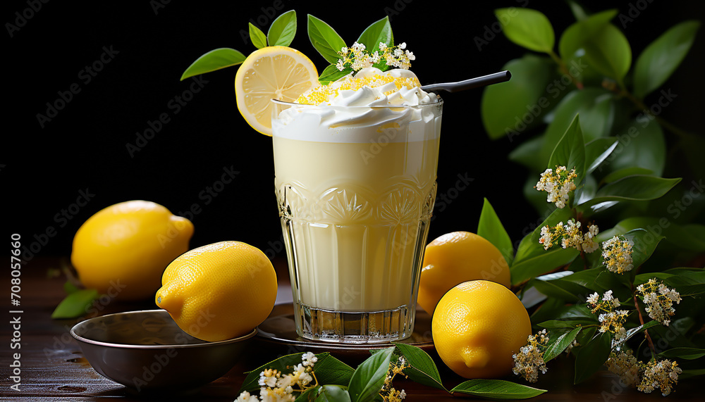 Fresh lemonade, a sweet and refreshing summer citrus cocktail generated by AI Fresh lemonade, a sweet and refreshing summer citrus cocktail generated by AI