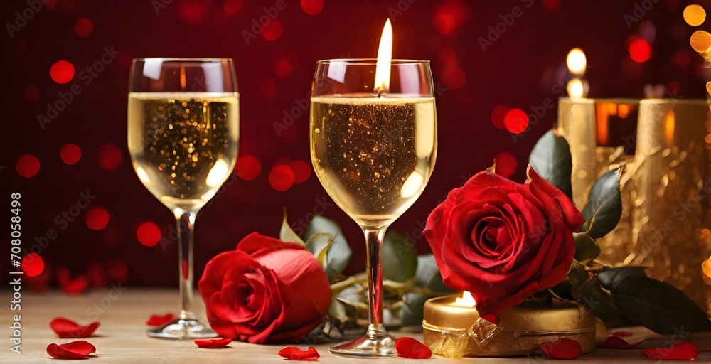 two glasses of champagne and christmas decorations two glasses of champagne and christmas decorations